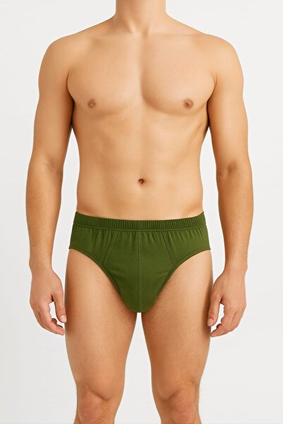 enmodaiçgiyim 20 Pieces 100% Cotton Khaki Green Men's Briefs – Breathable, Comfortable Fit
