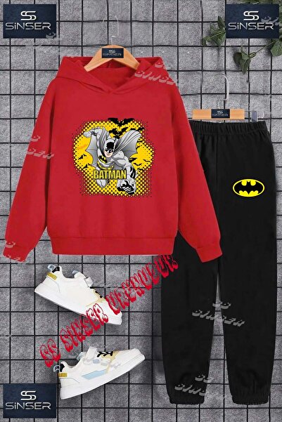 SS SİNSER Παιδικό Unisex Σετ Φούτερ με Κουκούλα και Στάμπα "BATMAN GRAY YELLO...
