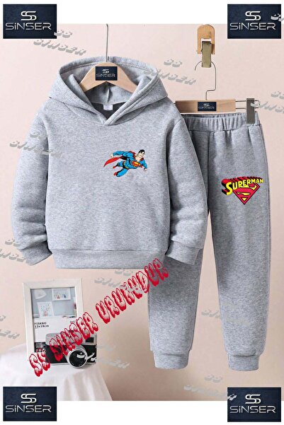 SS SİNSER Παιδικό Unisex Σετ Φόρμας με Κουκούλα και Στάμπα  "SUPERMAN UCAN SO...