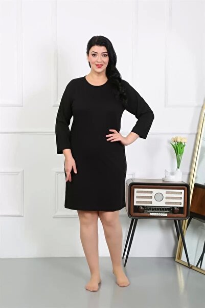 alfa expres Fashion Women's Plus Size Combed Cotton Nightgown Home Dress Black