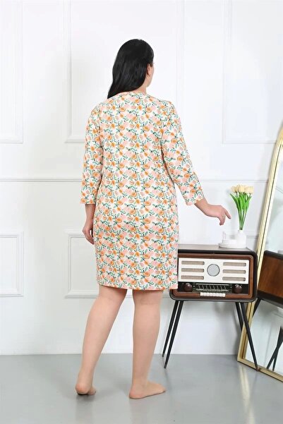 alfa expres Fashion Women's Plus Size Combed Cotton Nightgown Home Dress Cream