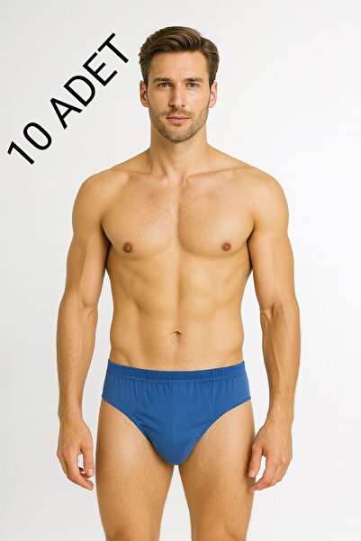 enmodaiçgiyim 10 Pieces 100% Cotton Saks Blue Men's Briefs – Breathable, Comfortable Fit