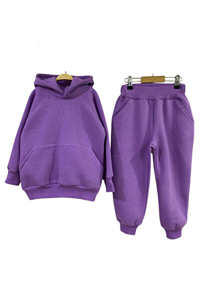 TYYLİ Tavşan Kulak Kapüşonlu Sweat Alt Üst Takım Lila Renk 1-6 Yaş Arası %100...