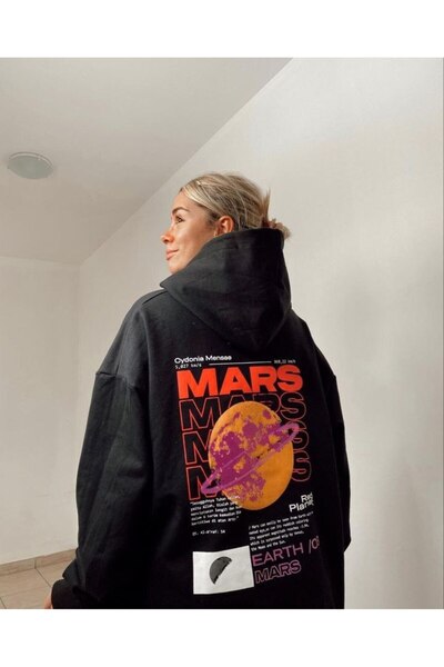 MAYDAY CULTURE Hanorac negru cu trei fire, unisex, oversize, imprimat Dtf