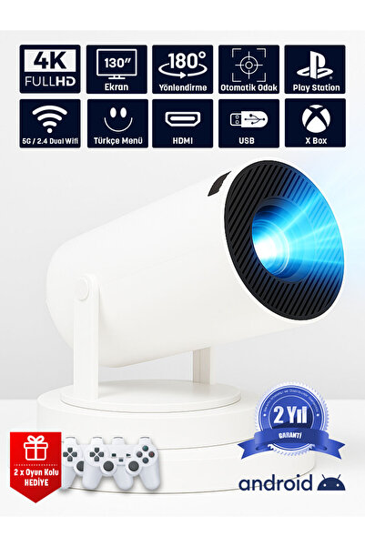 jeero Oyunlu Projeksiyon Cihazı 2 Kollu -20.000 Oyun -Türkçe Menü Android 12