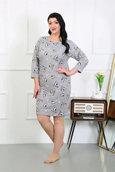 alfa expres Fashion Women's Plus Size Combed Cotton Nightgown Home Dress Gray