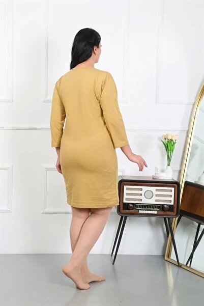 alfa expres Fashion Women's Plus Size Combed Cotton Nightgown Home Dress Mustard