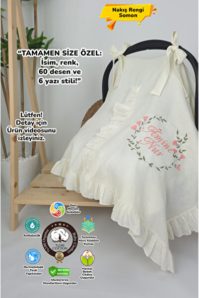 gros shop Müslin Yeni Doğan 4Katlı Organik %100Pamuk Kişiye Özgü Nakışlı Hast...