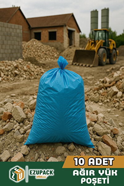 Ezupack 10'LU 90x130 Mavi Ultra Kalın Ev Taşıma Taşınma Çöp Poşeti Nakliye Çuvalı Nakliyat Ağır Yük Torbası