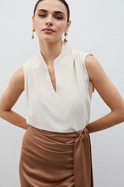 Sateen Bluză fără mâneci Hakim Yaka - BEJ