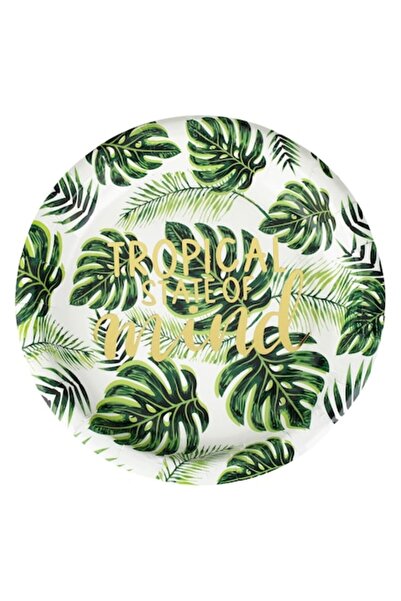 SHOPIENS Set 6 farfurii de carton Shopiens®, ideale pentru petrecere cu model frunze tropicale verzi, 18 cm