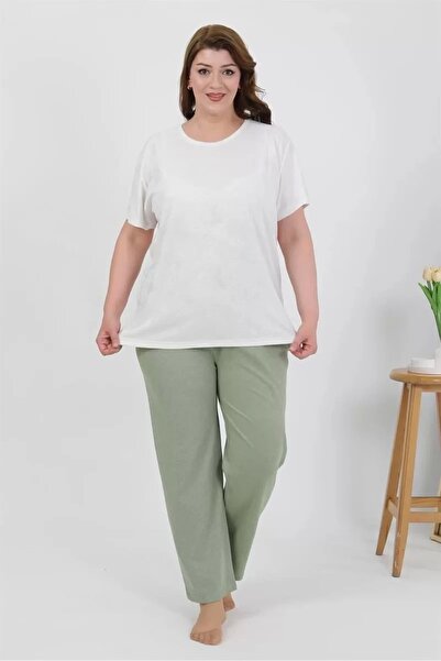 alfa expres Fashion Women's Plus Size Short Sleeve Combed Cotton Pajama Set White
