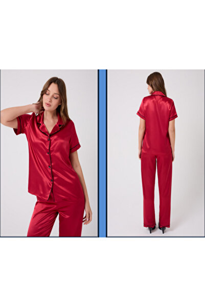 MİSS AYZA İÇTEN GELEN ŞIKLIK MissAyza V.S 2110 MODEL SET DE PIJAMALE SATIN CU MANE SCURTĂ ȘI LUNGĂ CU BĂRĂ