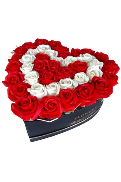 Buchet cu dor Arrangement, For you my dear!, 41 soap roses, red and white, fragrant