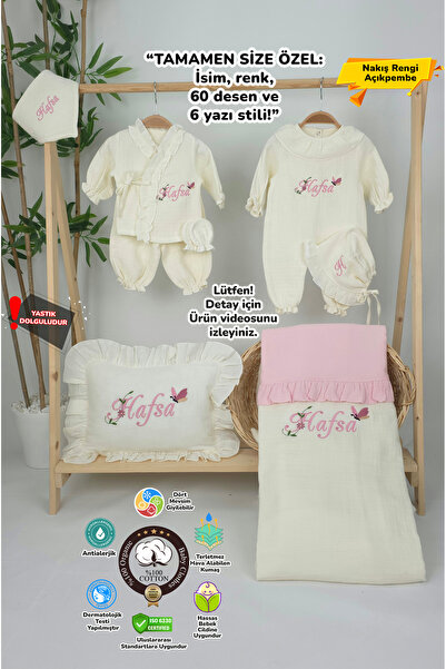 gros shop Müslin Yeni Doğan 4Katlı Organik %100Pamuk Kişiye Özgü Nakışlı Hast...