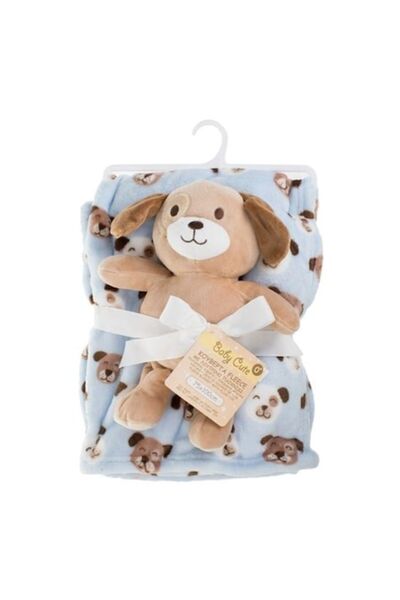 UnderShop Baby Blanket, Puppy Design with Plush Toy, 100x75cm, Blue, UnderShop®