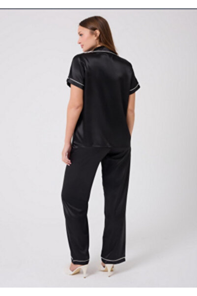 MİSS AYZA İÇTEN GELEN ŞIKLIK MissAyza V.S 2110 MODEL SET DE PIJAMALE SATIN CU MANE SCURTĂ ȘI LUNGĂ CU BĂRĂ