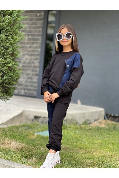 KOKOŞ BEBEK Denim Style Tracksuit Set | 9-16 Years Old | Two Thread Lycra - 31440 (1 Size up Is Recommended)