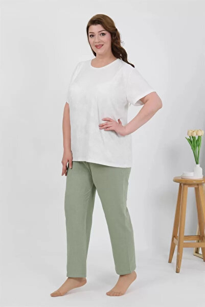 alfa expres Fashion Women's Plus Size Short Sleeve Combed Cotton Pajama Set White