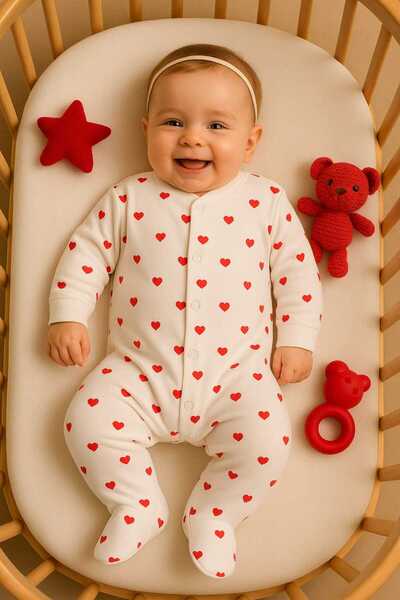 Renata's Baby Girl Long-Sleeved 100% Cotton Romper with Snap-On Booties