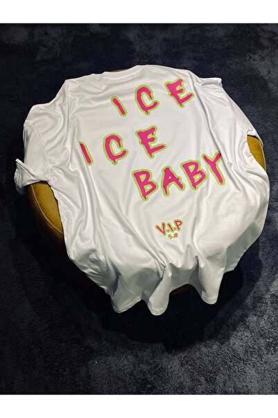 Spark Collection Ice Ice Baby 100% βαμβακερό μπλουζάκι με λαιμόκοψη σε λευκό χρώμα