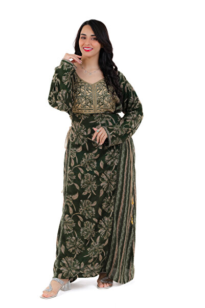 amaan Kashmiri Dori Arabic jalabiya Traditional Floral Cotton Dress, Long Sleeve