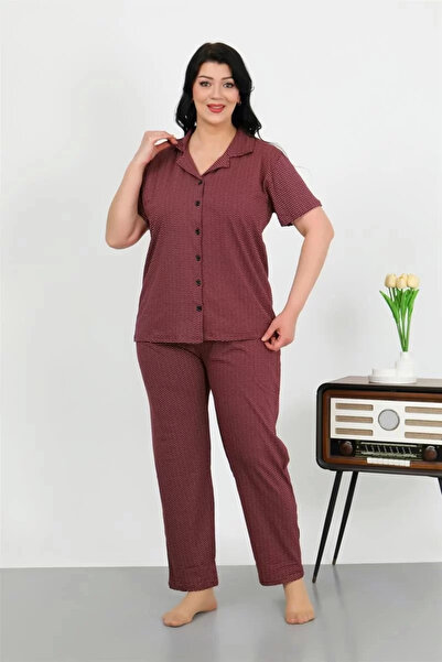 alfa expres Fashion Women's Plus Size Cotton Pocket Buttoned Purple Pajama Set