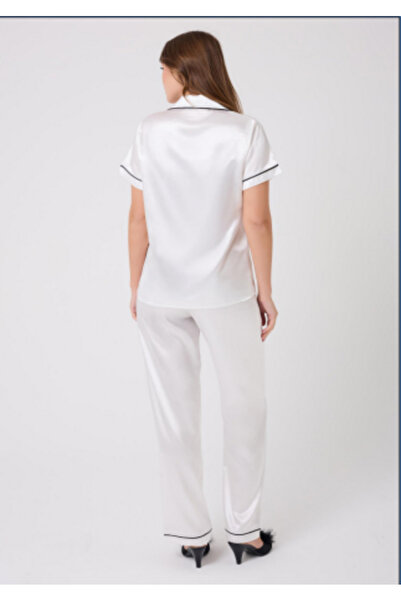 MİSS AYZA İÇTEN GELEN ŞIKLIK MissAyza V.S 2110 MODEL SET DE PIJAMALE SATIN CU MANE SCURTĂ ȘI LUNGĂ CU BĂRĂ