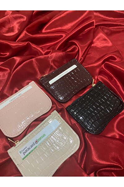 mlio Burgundy Croco Pattern Zippered Card Holder Wallet