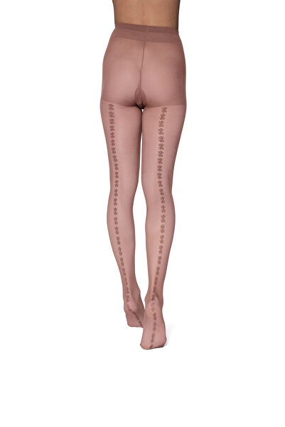 PETRA-ELISA Floral pattern tights Viorica, Lycra 15 DEN, Black, S, Gazelle, L