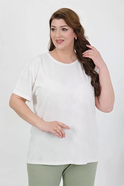 alfa expres Fashion Women's Plus Size Short Sleeve Combed Cotton Pajama Set White