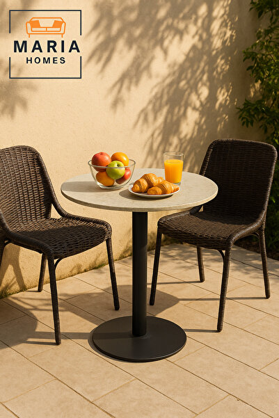 MARIA HOMES Gray Round Dining Table 70–74 cm – Modern Café & Restaurant Table with Metal Base