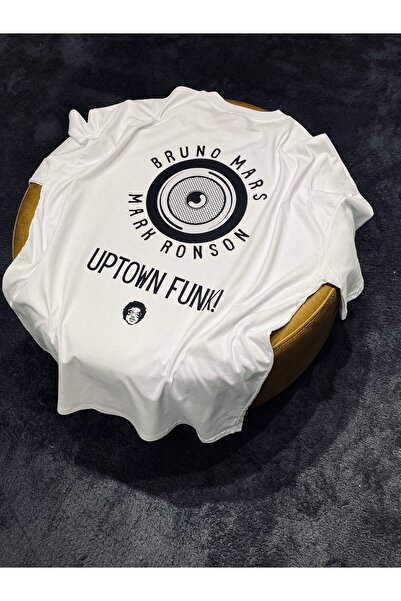 Spark Collection Λευκό μπλουζάκι Uptown Funk 100% βαμβακερό με λαιμόκοψη με λαιμόκοψη