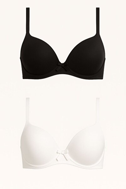 MAVİ QUMSAL Σετ 2 τεμαχίων σουτιέν με ενίσχυση και φιόγκο, Μαύρο, Λευκό – Κομ...