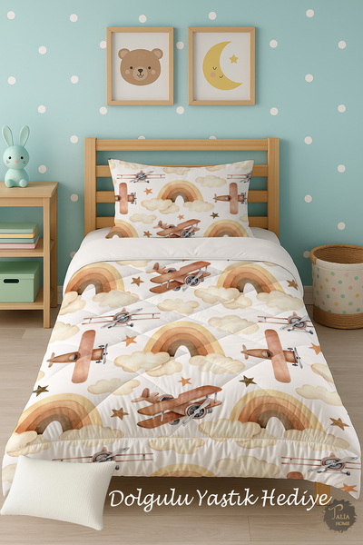 Talia Home Коричнева ковдра для односпального ліжка з малюнком літака TLAG-314