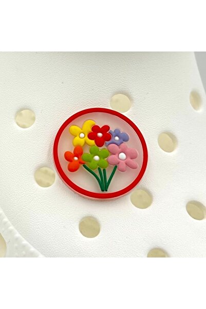 Crocs Terlik Süsü ve Aksesuarı , Çanta Süsü – Jibbitz 3D Çiçekli Yuvarlak Tab...