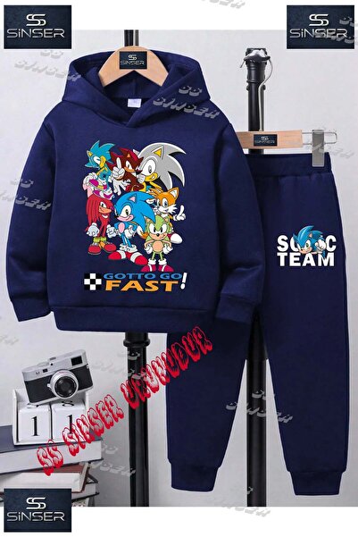 SS SİNSER Children's Unisex "Sonic Gotto Fast Coklu" Special Printed Hooded T...