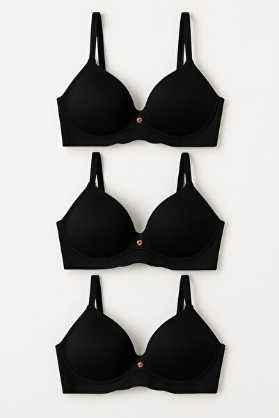 MAVİ QUMSAL Σετ 3 Μαύρων Σουτιέν με Ελαφριά Υποστήριξη και Κοπή με Λέιζερ – Κ...
