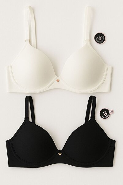 MAVİ QUMSAL Set de 2 sutiene ușoare cu susținere, tăiate cu laser – Negru, Cu...