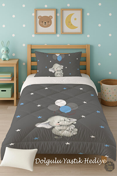 Talia Home Сіро-блакитна ковдра для односпального ліжка з малюнком слонів TLA...