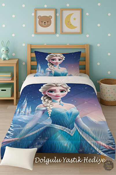 Talia Home Frozen Blue Elsa Patterned Single Children's Quilt Sleeping Set Tlag-064
