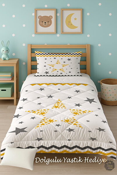 Talia Home Односпальне дитяче ковдрове покривало з жовтим смугастим візерунко...