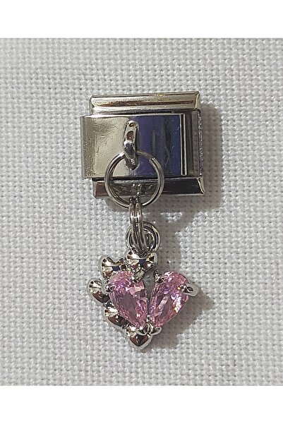 SATIYU BUTİK قلادة على شكل قلب - تعليقة من الحجر الوردي، مع شكل من الفولاذ المقاوم للصدأ متوافق مع الأساور الإيطالية