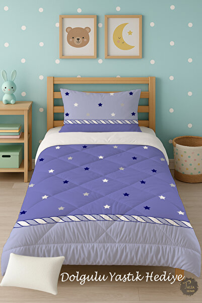 Talia Home Lilac Star Patterned Single Children's Quilt Sleeping Set Tlag-058