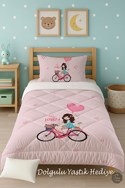 Talia Home Рожева ковдра для односпального ліжка з малюнком велосипеда для ді...