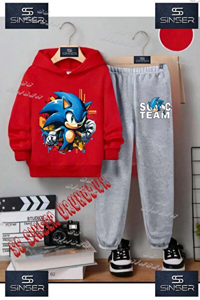SS SİNSER Çocuk Unısex "SONIC YARIM YMRK SIKAN" Özel Baskılı Kapşolu Eşofman Takımı