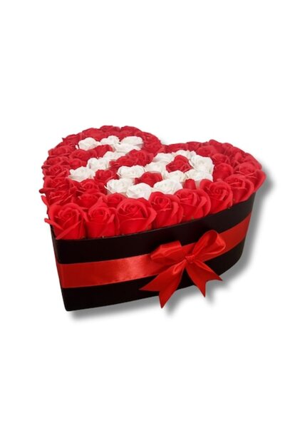 OEM Aranjament cu trandafiri de săpun, ziua de naștere, roșu/alb, cutia Marce...
