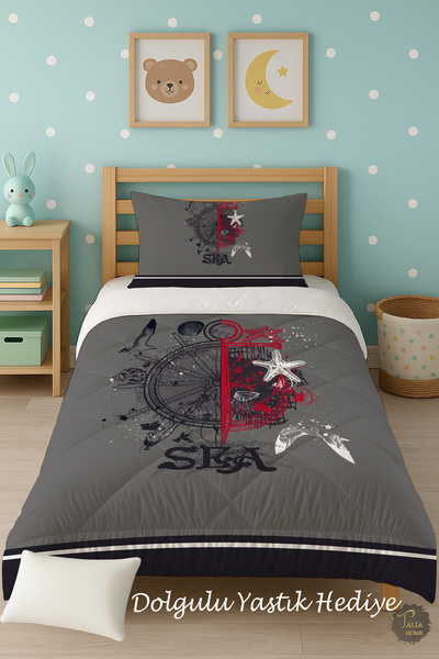 Talia Home Set de dormit cu pilota pentru copii, cu model marinar, de culoare...