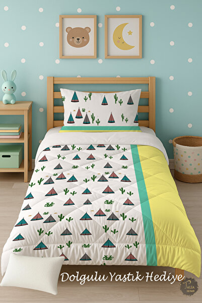 Talia Home Односпальний дитячий ковдра з біло-зеленим візерунком кактуса TLAG...