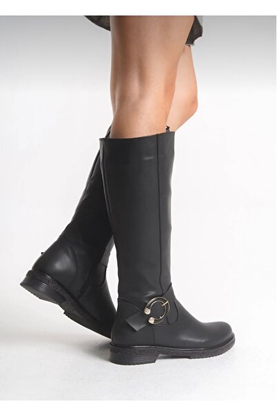 Öncerler Ayakkabı Women's Stylish Side Buckle Zippered Knee-High Boots